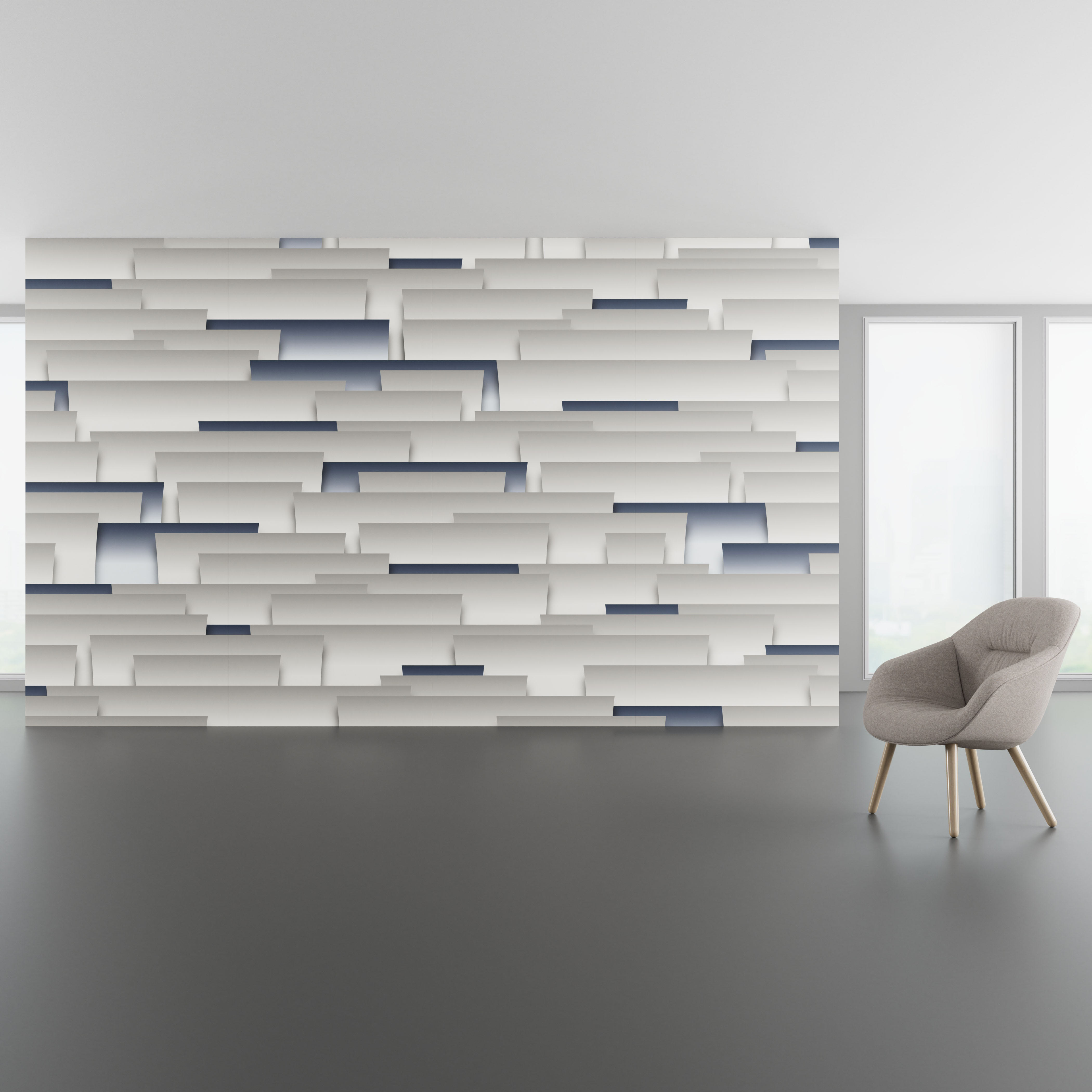 Install scene of Wharf, a novelty digital art wallcovering pattern.