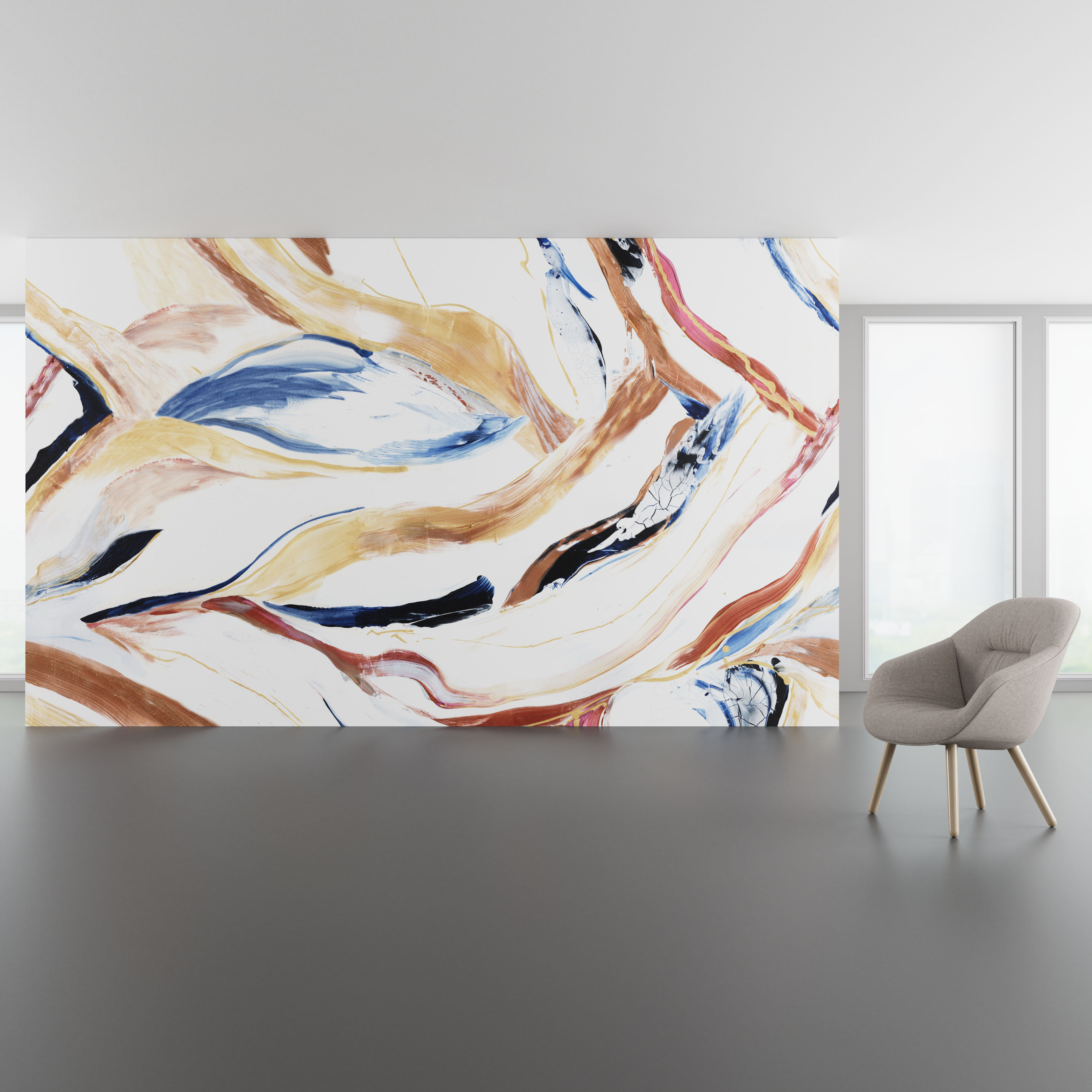 Install scene of Whispers in Motion, a contemporary digital art wallcovering pattern.
