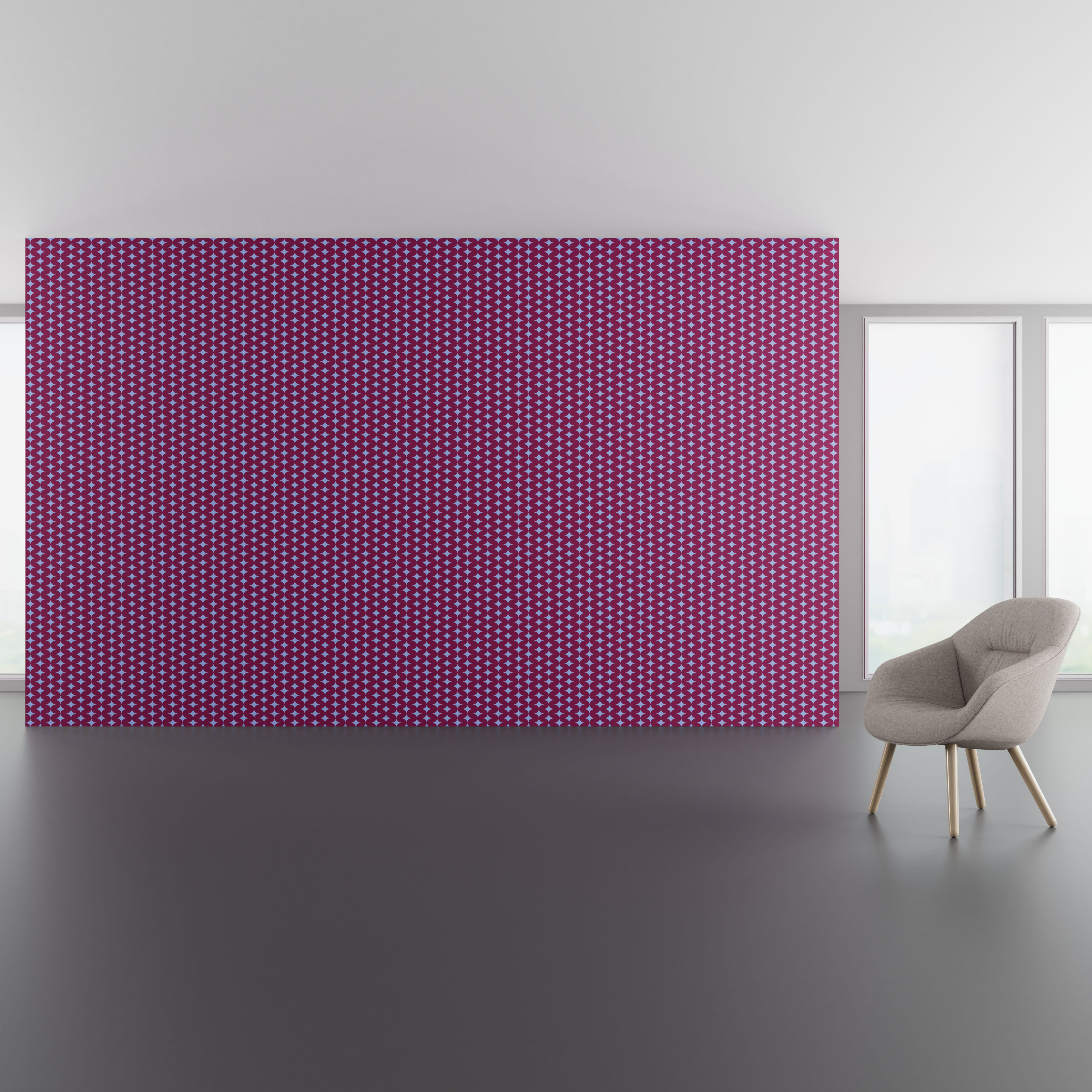 Install scene of Wiggle Squiggle, a contemporary digital art wallcovering pattern.
