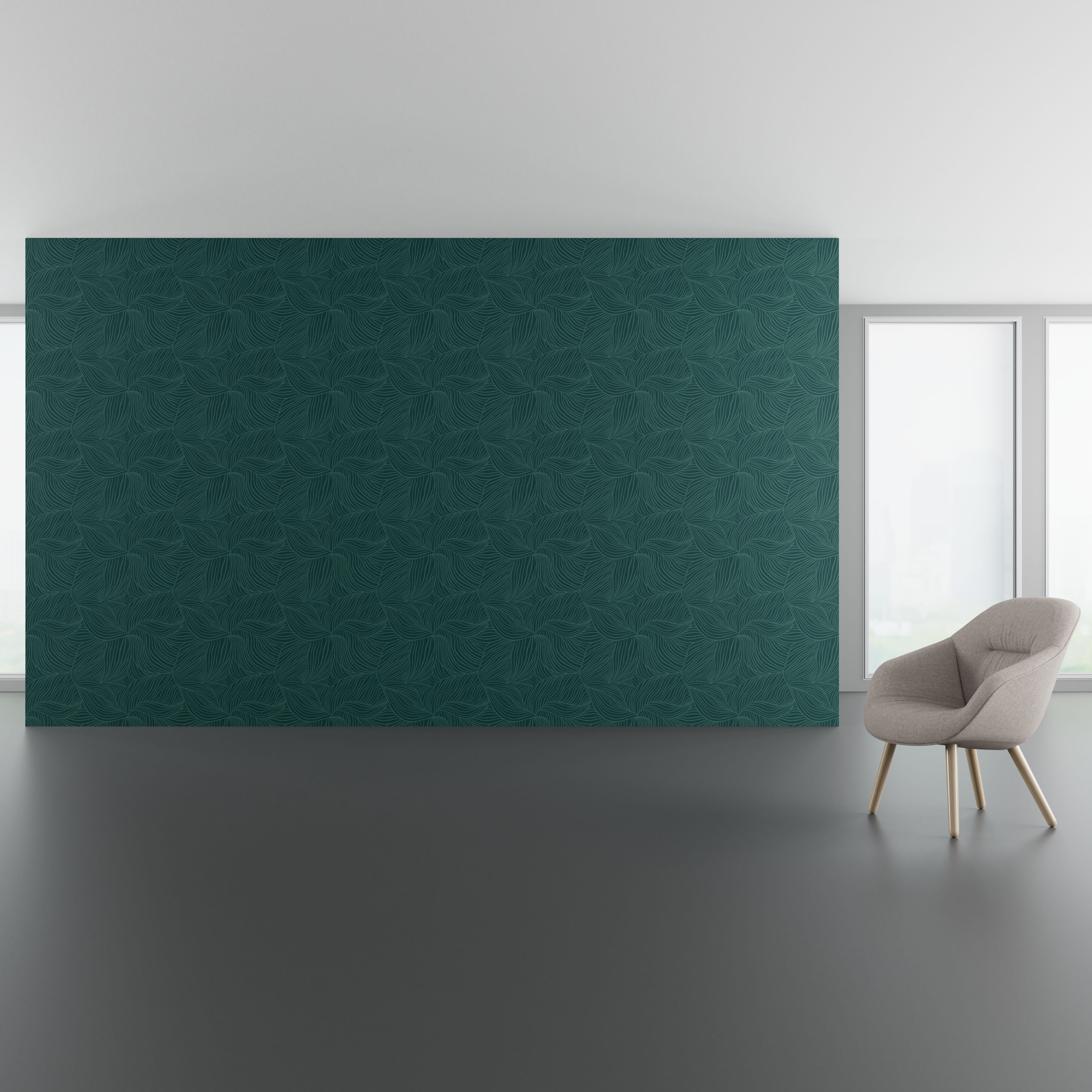 nstall scene of Yasmine Petite, a nature-inspired digital art wallcovering pattern.