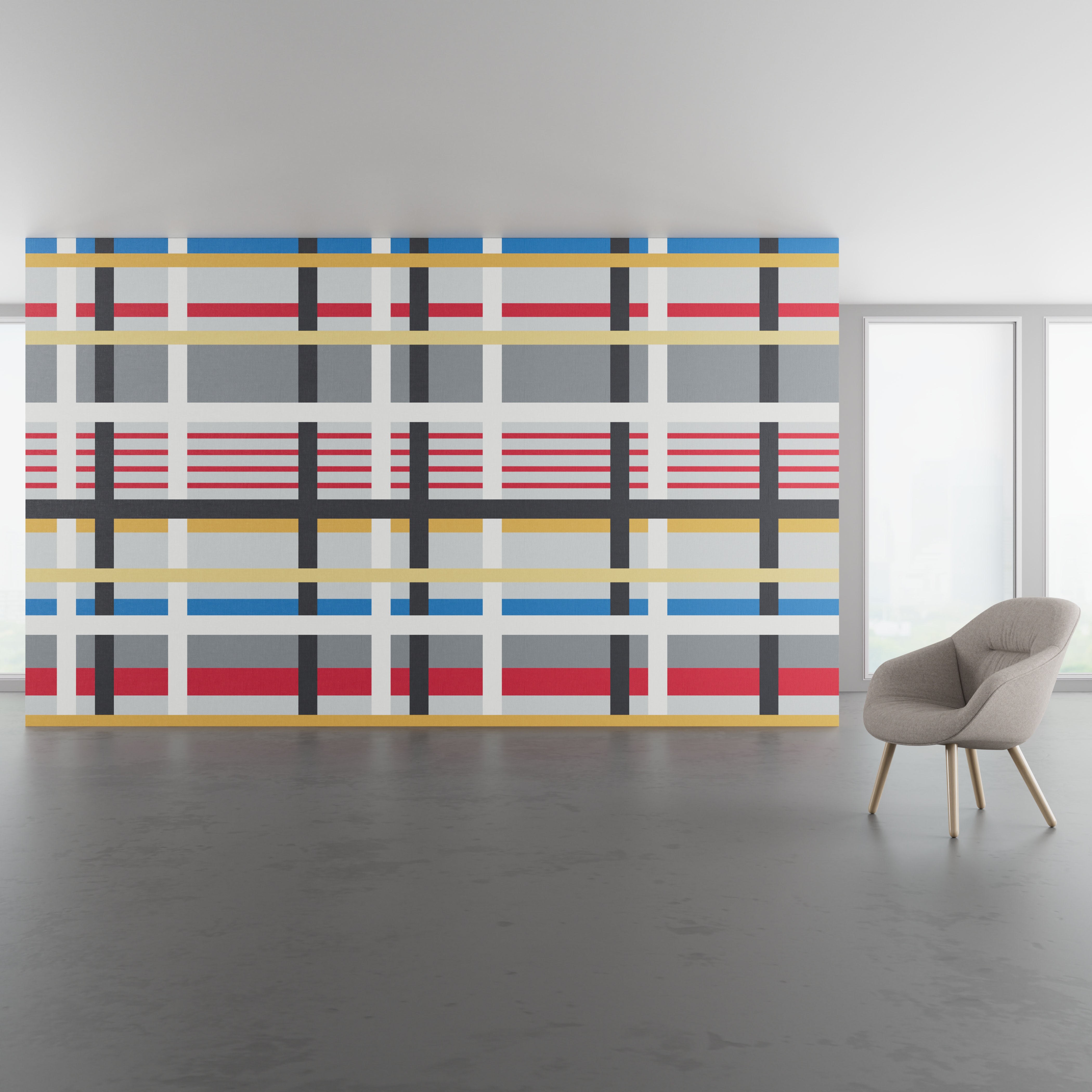 Install scene of Modern Plaid Bold WC, a traditional digital art wallcovering pattern, also available as a textile.